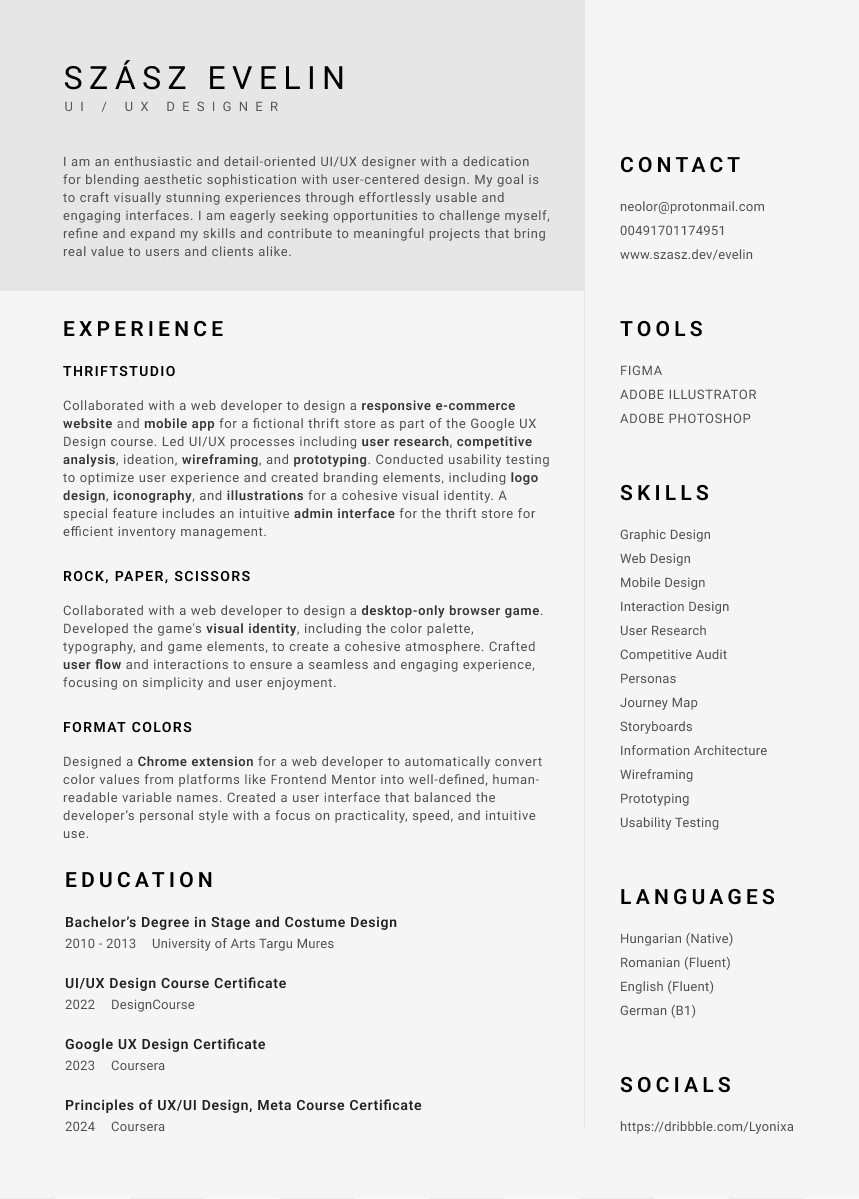 Szász Evelin's CV